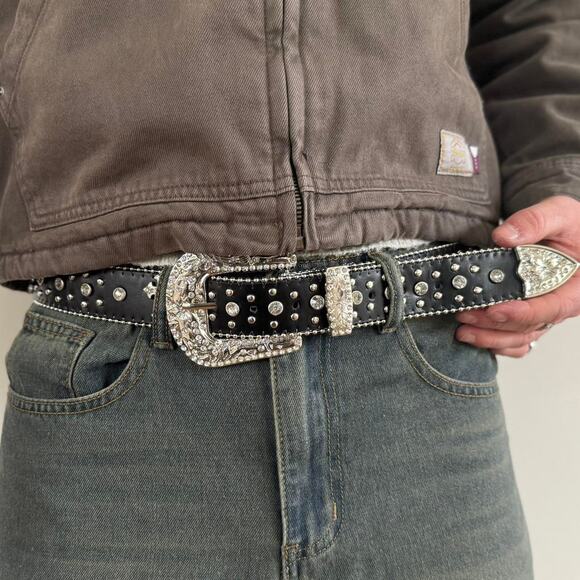 Grunge Goth Cross Gemstone Belt – Black Silver Unisex Style, Brand New - Picture 5 of 12